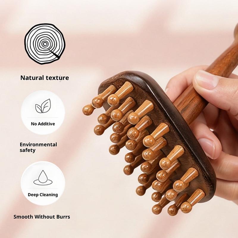 1Pcs Portable Sandalwood Gua Sha Massage Brush Wooden Tool for Meridian Therapy On Head, Neck, Abdomen, Legs, and Body