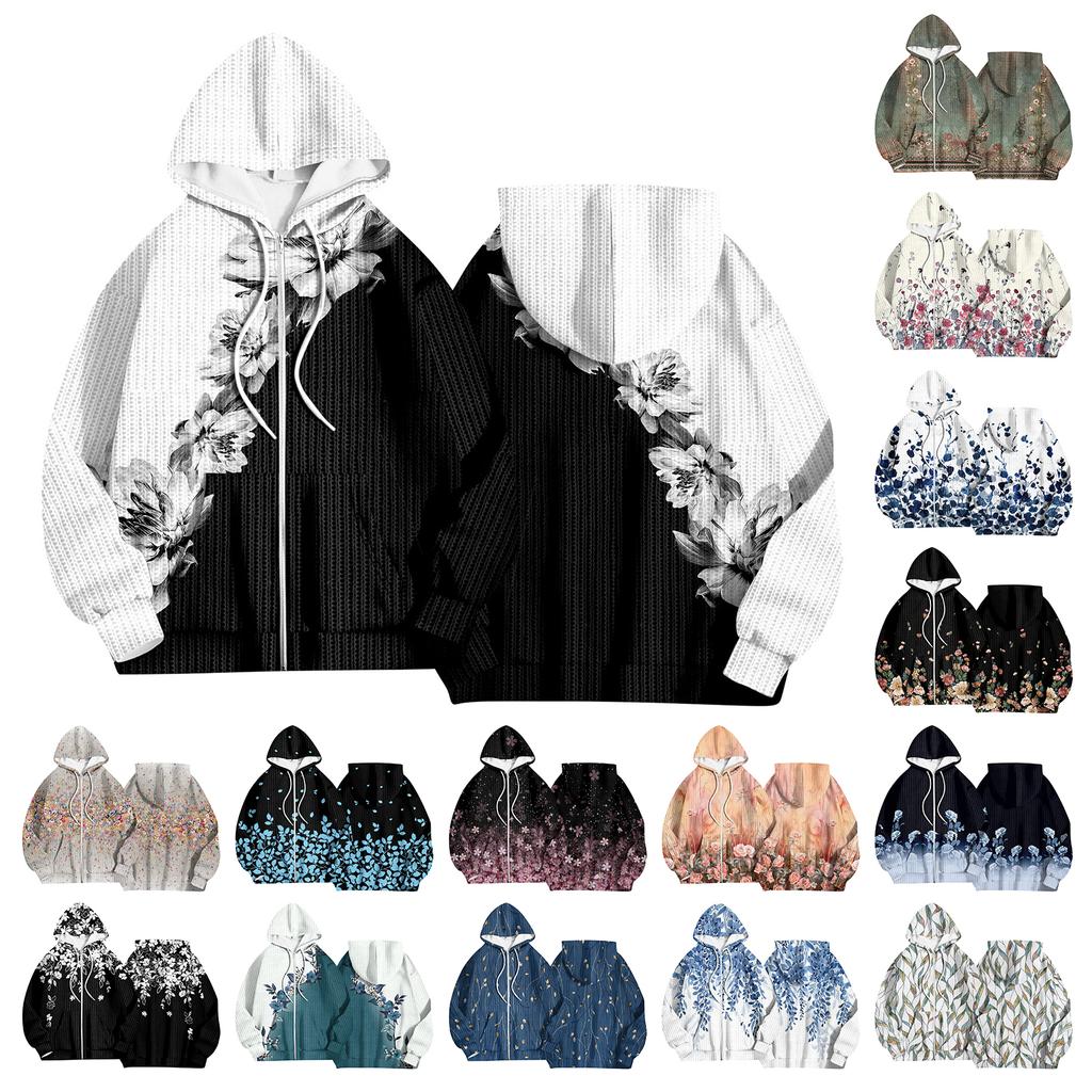 Women's Fashion Jacket Casual Printed Long-sleeved Hooded Cardigan Sweatshirts