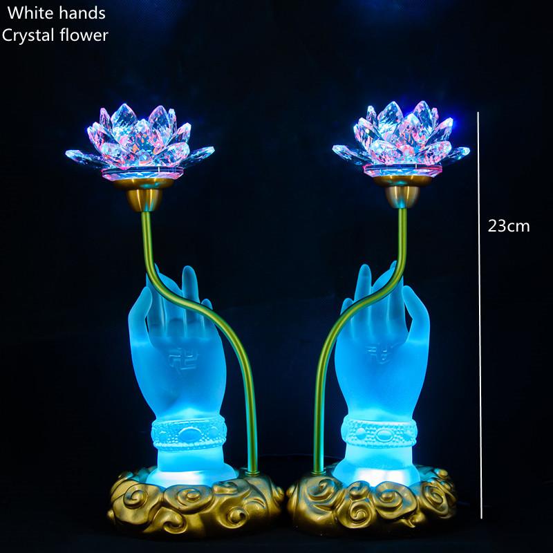 Colorful Lotus Discolores Crystal Lamp Plug In Payment Glazed Bergamot LED Buddha Lamp Household Prayer Lamp Buddhist Utensils