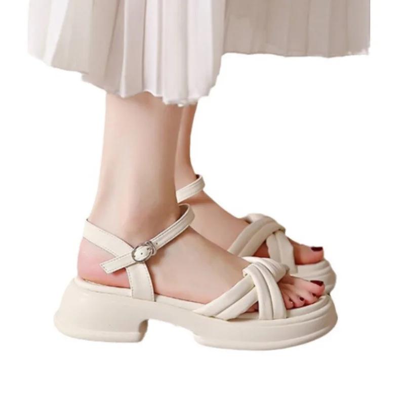 Summer Women Gladiator Sandals Fashion Platform Cross-toe Sandals Comfortable Muffin Casual Women's Shoes Luxury Sandales Plates