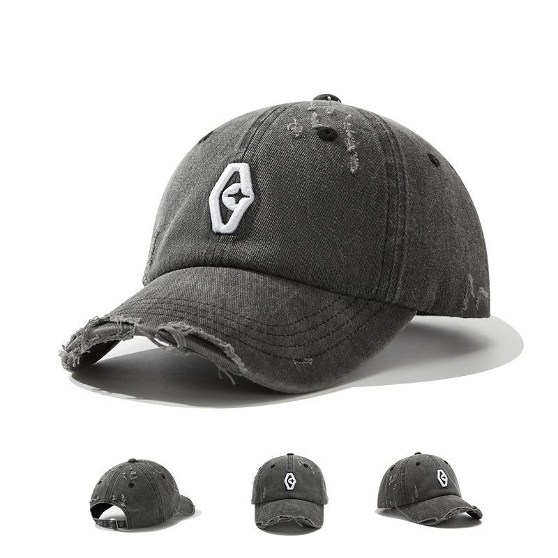 Washed gray cap, female broken edge, wide brim, soft top hat, letter sunscreen, baseball cap, male face is small and versatile