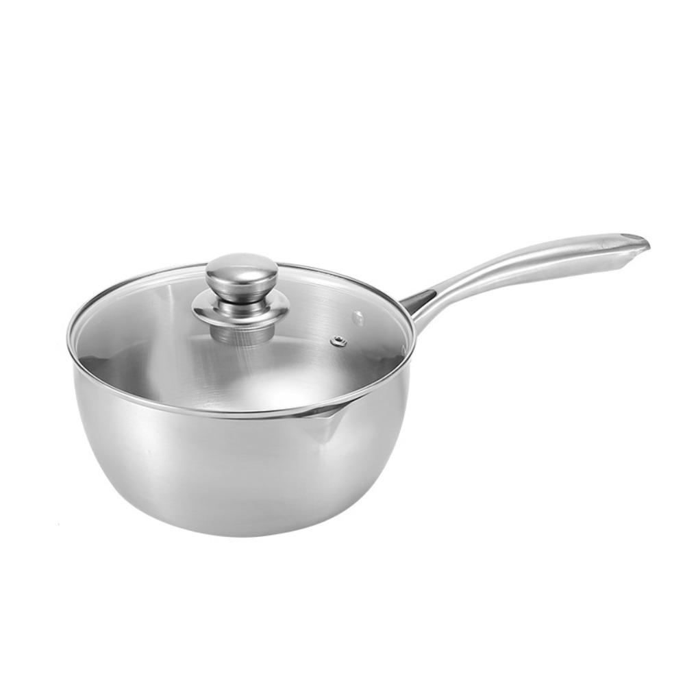 Flat Bottom Stainless Steel Saucepan With Glass Lid Soup Pot Universal Milk Pot Stove