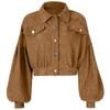 Women's Casual Lapel Corduroy Jacket Single Breasted Short Coat