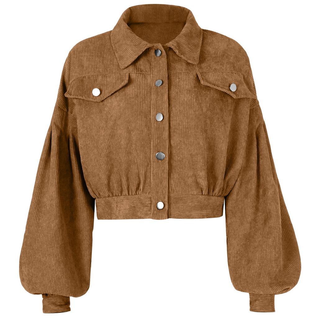 Women's Casual Lapel Corduroy Jacket Single Breasted Short Coat