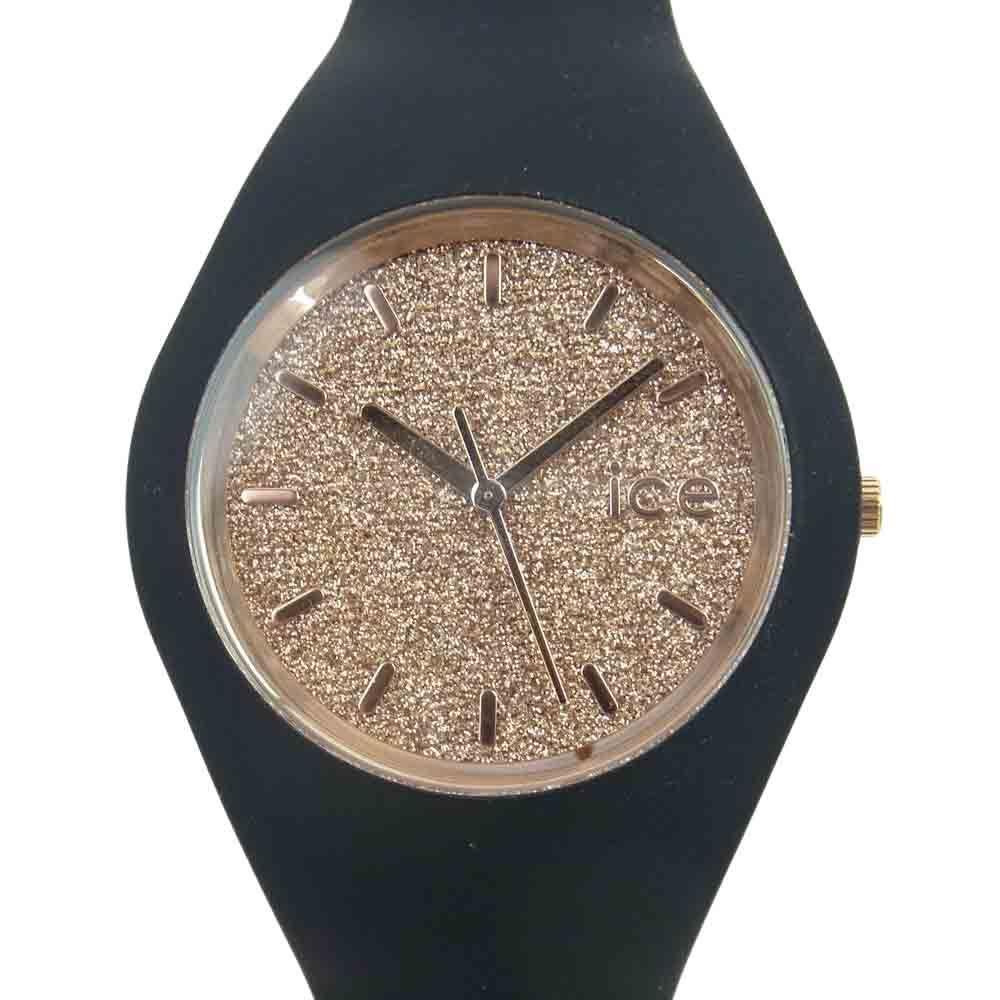 Used ICE WATCH 001 353 Ice Glitter 40mm Rose Gold Rubber Band Watch Black Black Series [Used]