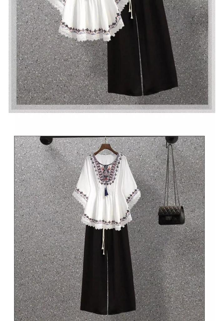 2026 Summer Ethnic Style Plus Size Lace Shirt for Women – Loose, Slimming Top for Curvy Figures