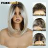 FREEDOM 13x4 Synthetic Lace Front Wigs For Women Short Bob Wig With Bangs Pre Plucked Wear And Go Pre-cut Ombre Blonde Lace Wigs