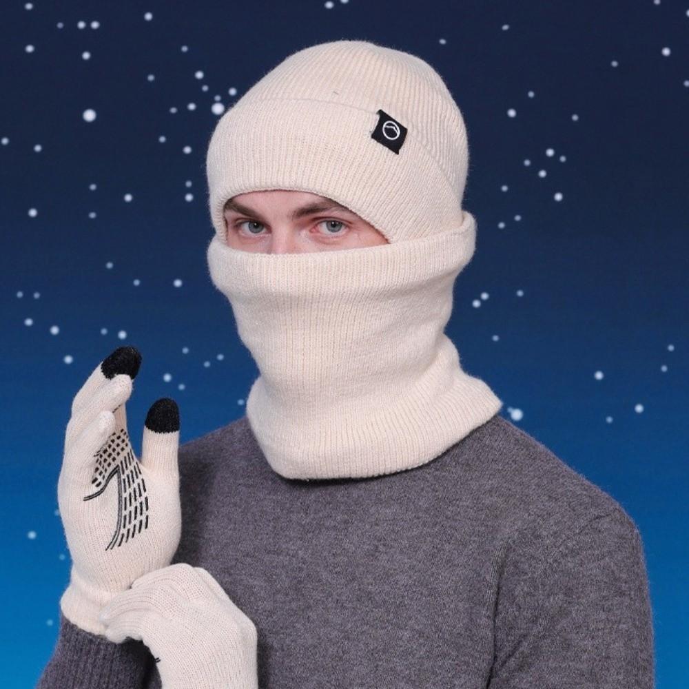 Korean Style Winter Glove Cap Set Warm Cap Solid Beanie Fashion Knitted Hat Gloves Scarf  Outdoor