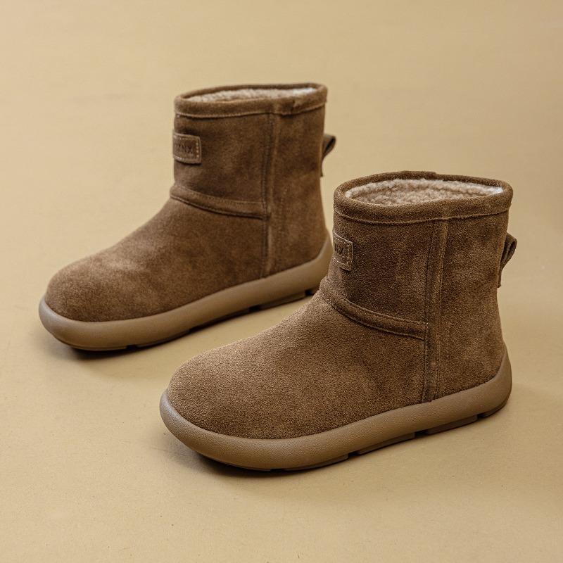 Genuine Leather Winter Fur Shoes Women Snow Boots Warm Plush Flat Non-slip Fashion Brand Ladies Ankle Suede Boots