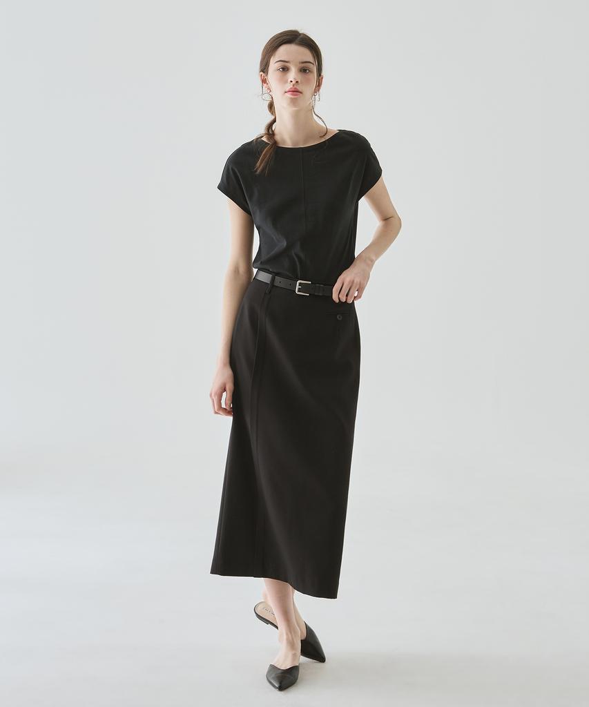 Deuloupisumeon Supima Silket Dolman Boat Neck Short Sleeve T-Shirt [Black]
