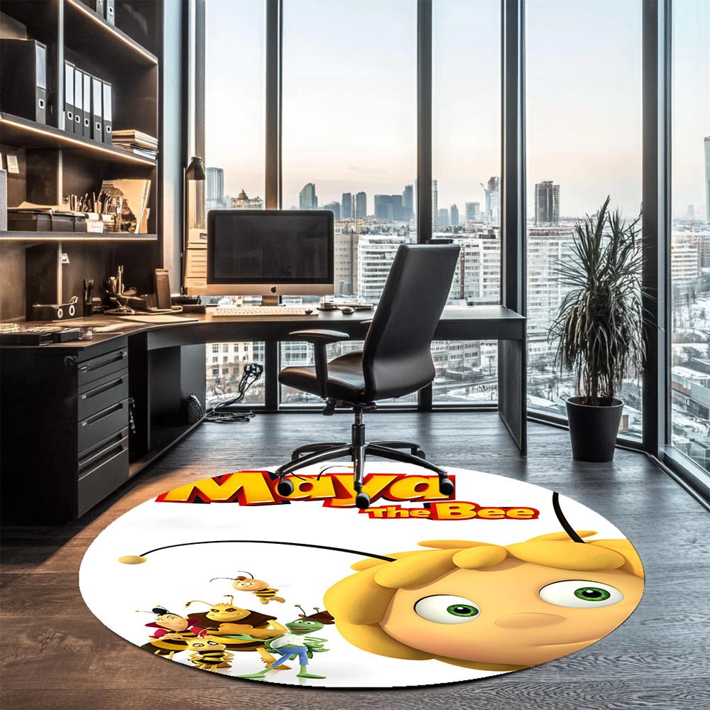 Maya the Bee Printed Round Rug Carpet Chair Rug Area Rug Entryway Doormats,for Office Chair Living Room Bedroom Kitchen Room.