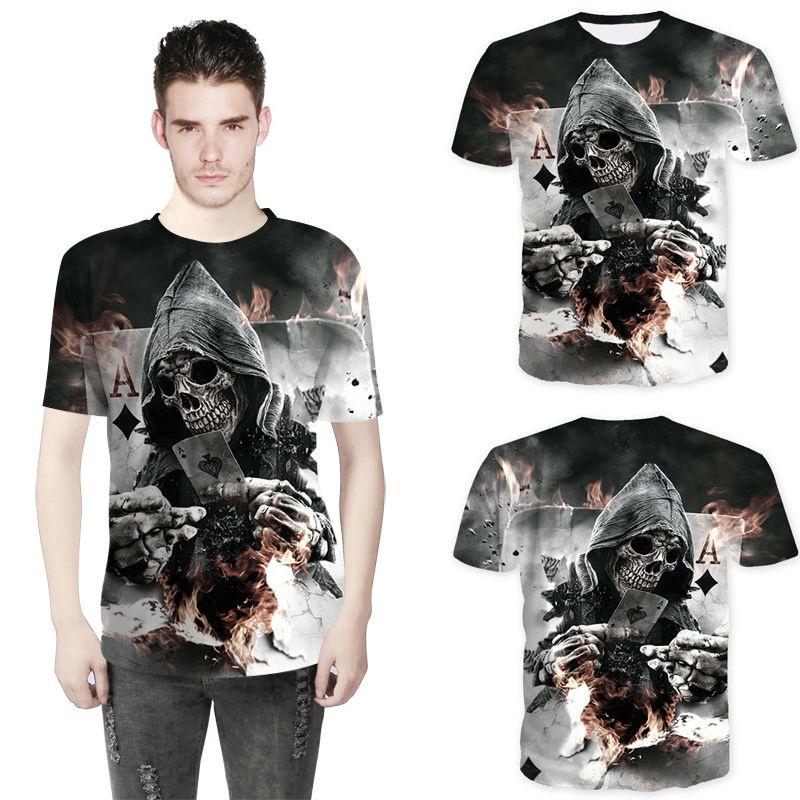 Fashion Men Funny Skull 3d Print T-shirt With Casual Crew Neck And Short Sleeves