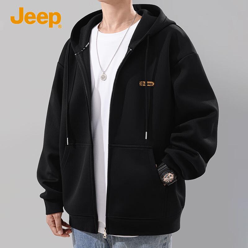 Jeep Herren Kapuzen-Sweatshirt mit Reißverschluss, schwere Qualität
