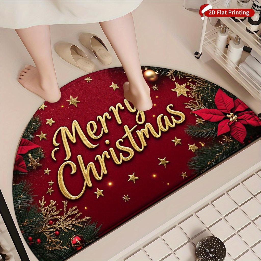 1Pcs Red Festive Semi Circle Welcome Doormat Non-Slip for Outdoor Patio Porch Kitchen Bathroom Entryway Floor Mat