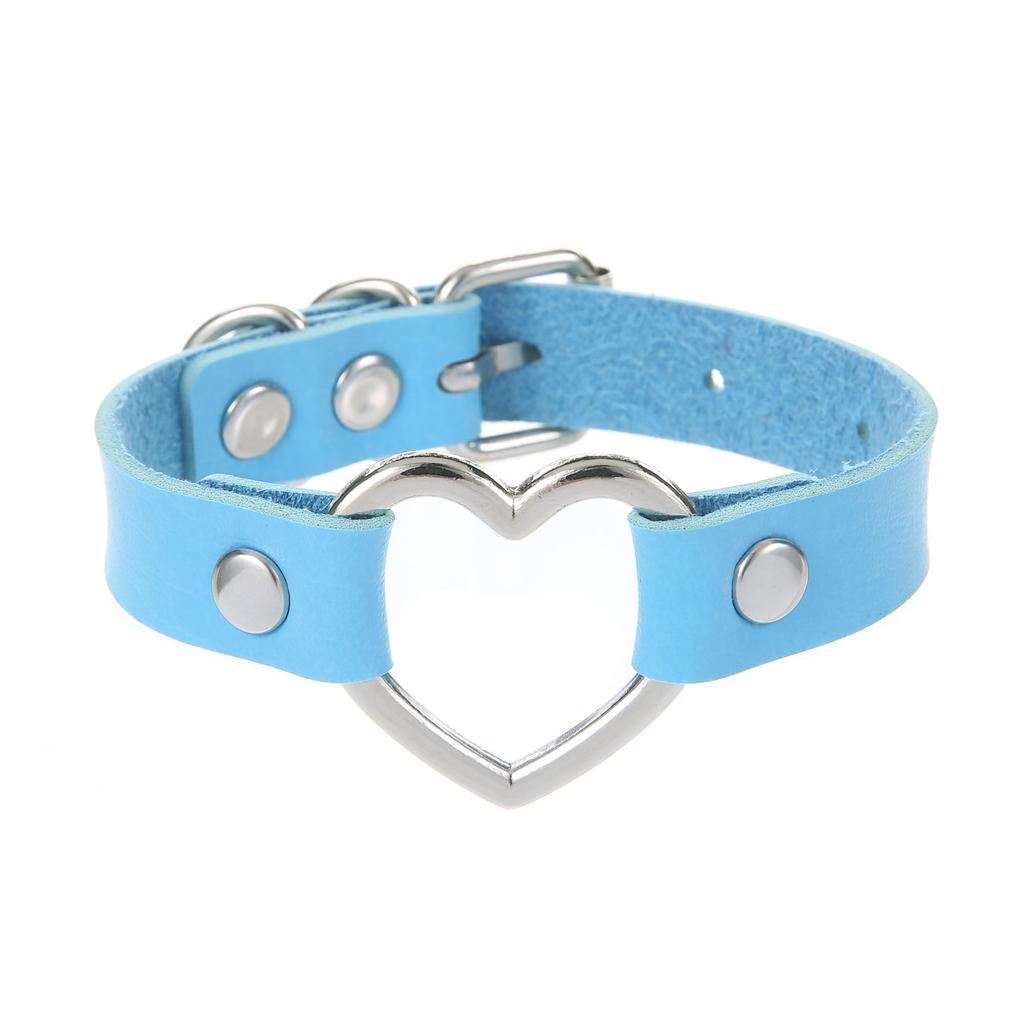 Silvery Heart Gothic Studded Bracelet Pu Leather Adjustable Black Wristband Rock Punk Cuff Bangles