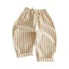 Kids' Striped Drawstring Pants - Linen Cotton Loose Fit Trousers