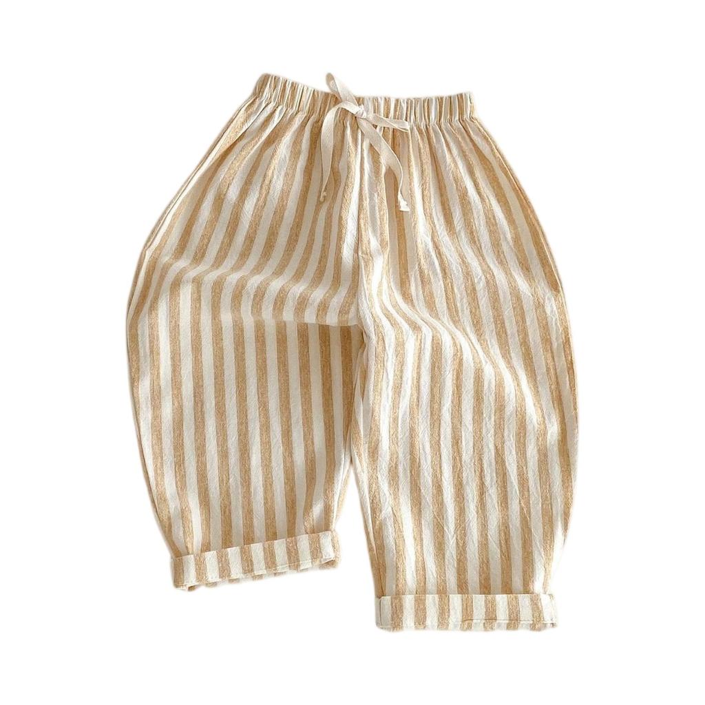 Kids' Striped Drawstring Pants - Linen Cotton Loose Fit Trousers