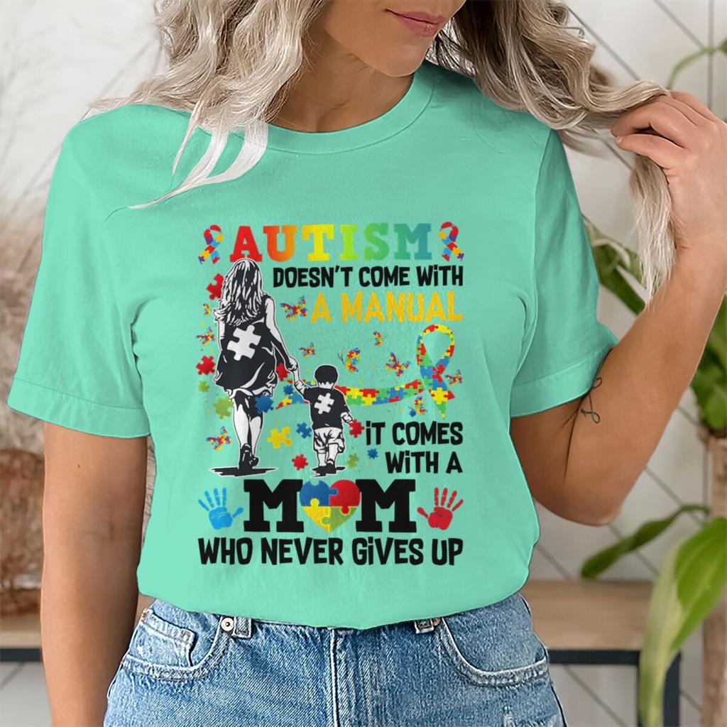 Autism Mom Shirt Autism Doesnt Come with A Unisexual Autism Awareness Puzzle Ribbon Tshirts Womens Streetwear Mama Gifts