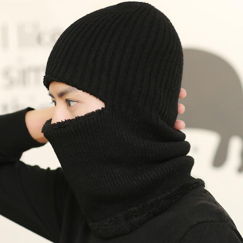 Unisex Knitted Beanie Hat, Cycling Pullover, Thickened Warm Hat with Fleece Lining, Windproof And Cold-Resistant Neck Gaiter with Ear Flaps, Black
