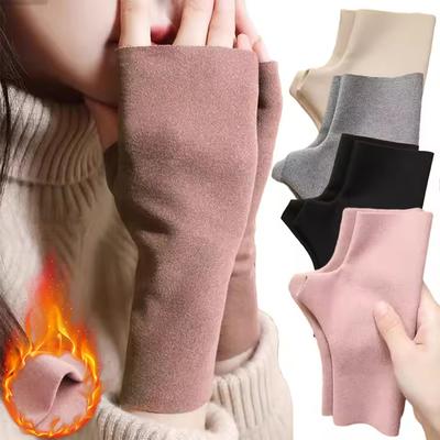 1/2 Paar Herbst- und Winter-Warmhandschuhe Damen Winter Deutsch Samt Halbfinger Plus Samt Offene Finger Telefinger Handschuhe