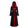 Women Cosplay Dress Dark Style Halloween Party Witch Costume Lace-up Strap Hooded Color Matching Long Horn Sleeves A-line Perfor