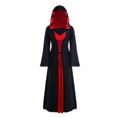 Kadın Cosplay Elbise Koyu Stil Cadılar Bayramı Partisi Cadı Kostümü Bağcıklı Askılı Kapşonlu Renk Eşleştirme Uzun Boynuz Kollu A Kesim Perfor