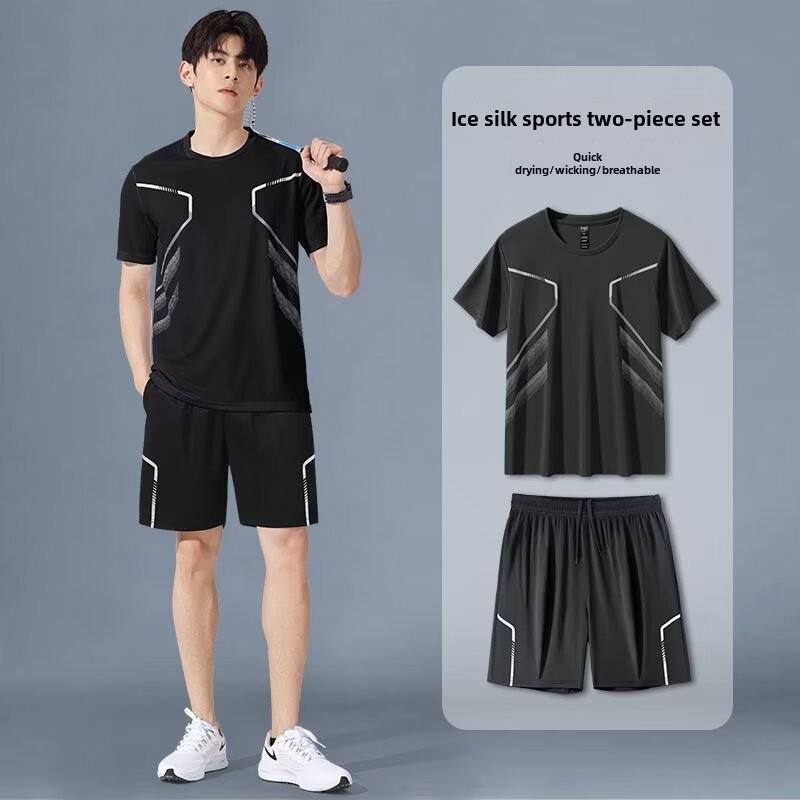 Costum de alergare casual unisex din mătase de gheață, cu uscare rapidă - mărime mare, mânecă scurtă