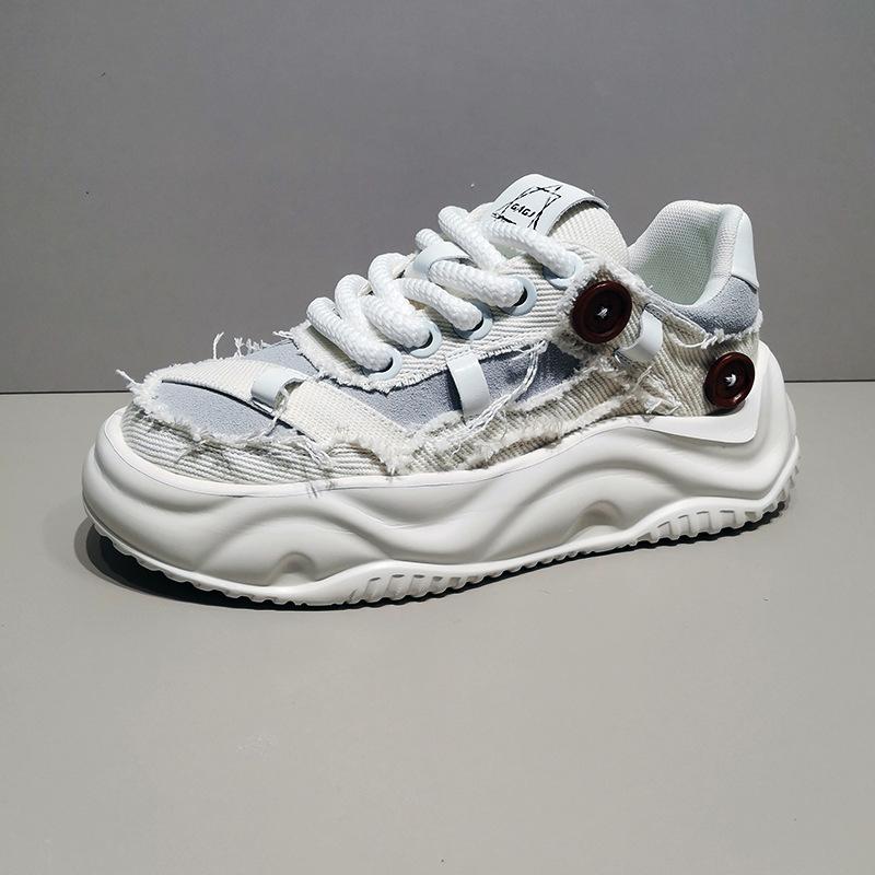 

Thick baseplate shoes men s 2025 summer new handmade designer trendy casual cloth shoes color matching versatile breathable men s shoes 43 белый