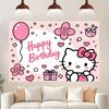Hello Kitty Birthday Flannel Tapestry 2D Single Print Cute Home Decor Soft Accessory Cheerful Functional PartyThemed Attractive