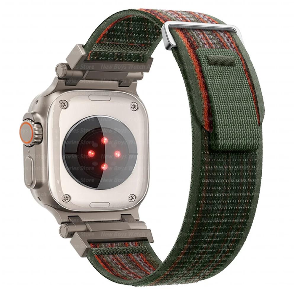 Nylon Strap For Apple Watch Ultra 2/1 49mm 46mm 45mm 44mm Metal Connector Bracelet For iWatch Series 10 9 8 7 6 5 4 se Men Band