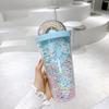 Doppelschichtige Regenbogen-Plastikwasserflasche mit Strohhalm im koreanischen Stil, kreativer süßer Becher für Milch, Kaffee, Teetasse