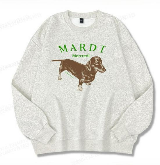 Korean Dachshund Print Sweatshirt 2024: Unisex Round Neck 320g Cotton, Kim Go-eun Inspired