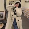 Women's Longhorn Button Lamb Wool Coat - 2023 Autumn/Winter, College Style, Warm, Hooded