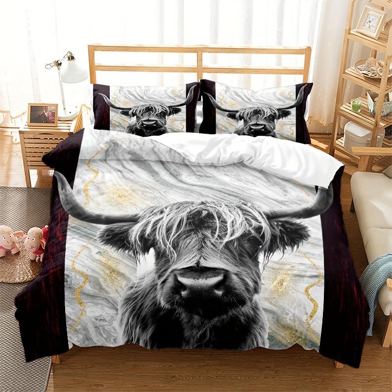 Highland Cattle Digital Printing Quilt Cover Bedding Set Quilt Cover Animal Three-Piece Set