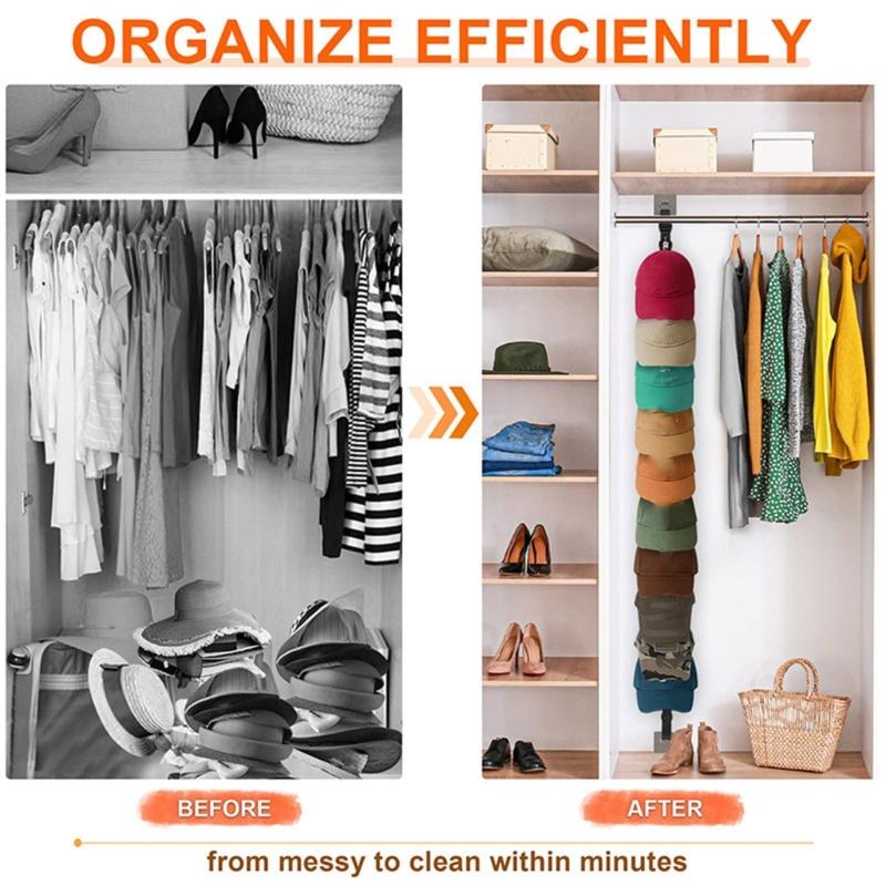 Stylish Hat Organizers Holder Rack for Closet Rod Easy Storage Hangers With 16 Large Clip for Baseball Golf Beanies