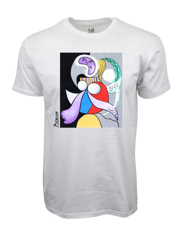 90s PICASSO WOMAN WITH FLOWERS WHITE Unisex T-Shirt M
