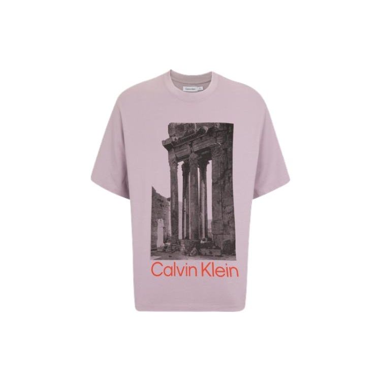 

CK/Calvin Klein Minimalist Series Letter Architecture Print Crew Neck Loose Short Sleeve T-Shirt Unisex Tops Light-Purple 40710ST-NRV