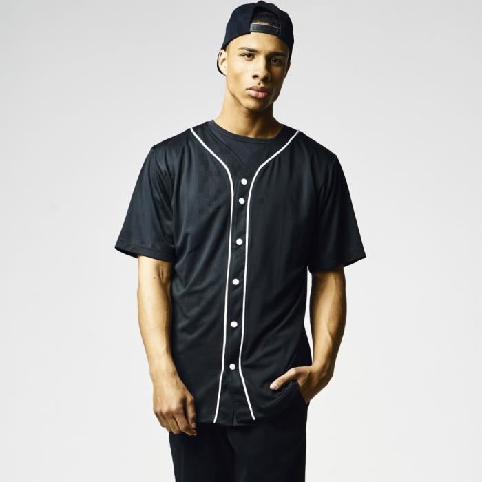 Shirt MESH BASEBALL - Urban Classics - Noir - 100% Polyester - Manches Courtes - Col Arrondi