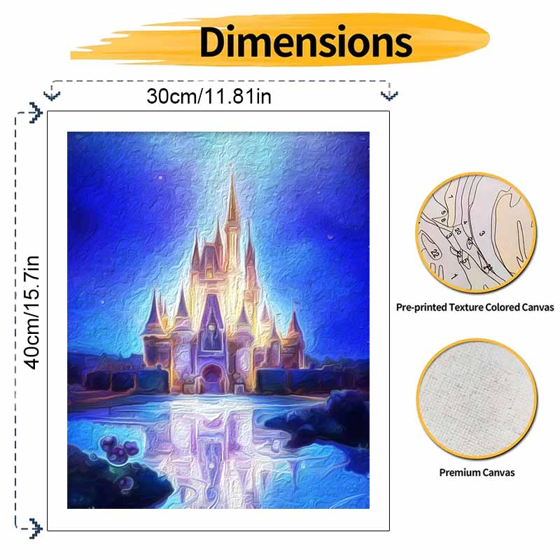 Disney Oil Painting DIY Digital Painting Magical Fantasy Castle Night View HandPainted Wall Art for Living Room and Entryway.