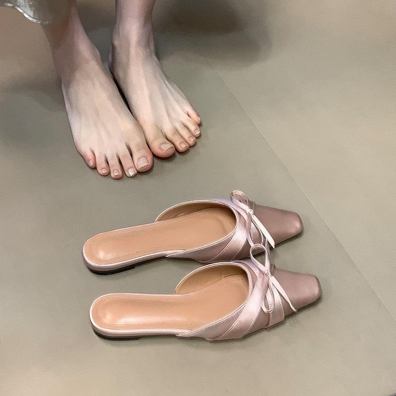 Pink Bow Bag Head Half Slippers Fairy Temperament Fairy Half Support Single Shoes