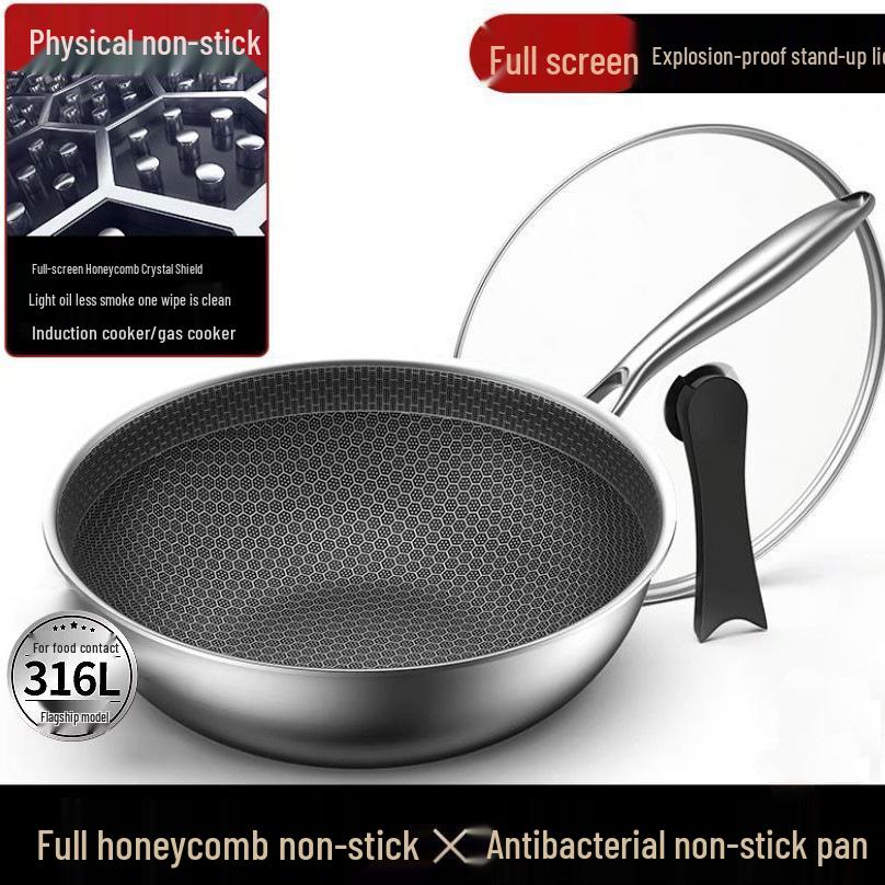 Non-Stick German Stainless Steel Wok Pan with Honeycomb Design for Induction & Gas Cookers