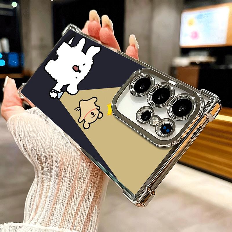 Kawaii Line Puppy Cute Soft Phone Case For Samsung Galaxy S26 Ultra S25 Edge S24 FE S23 Plus S22 S21 + S20 Plating Anti-Fall Fun
