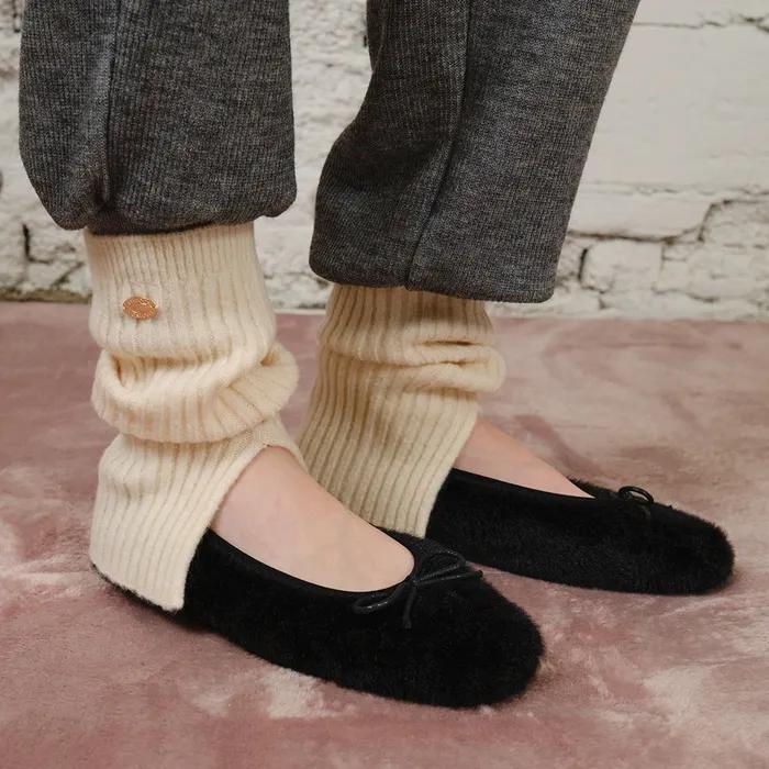 Slit Woolen Knit Leg Warmer - Ivory