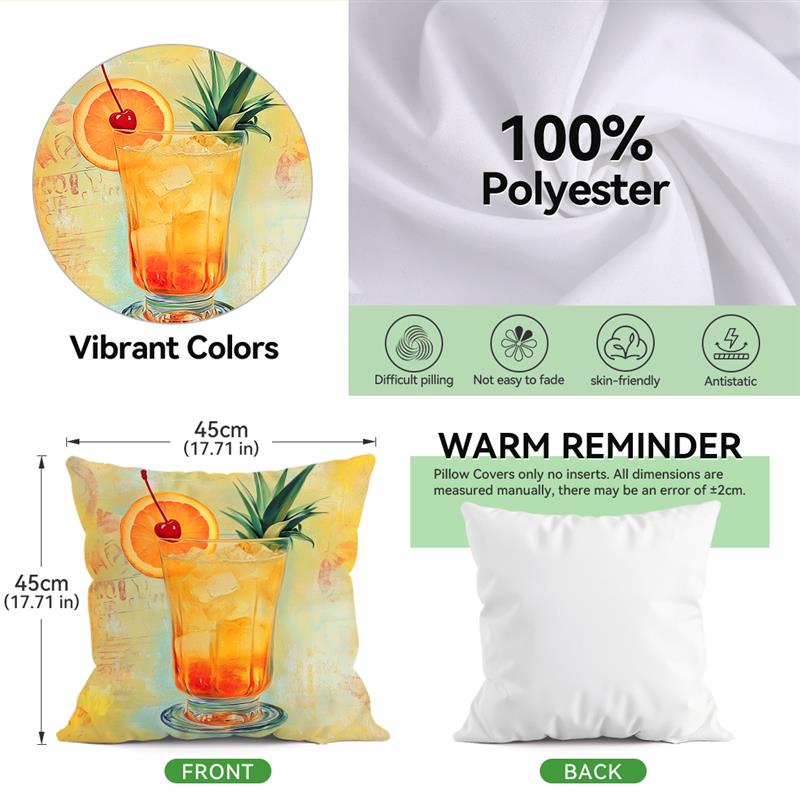 Summer Fruit Drinks Pattern Throw Pillow Cover Waist Cushion Cover Decor Home Decorative Pillowcase Outdoor Patio Supplies