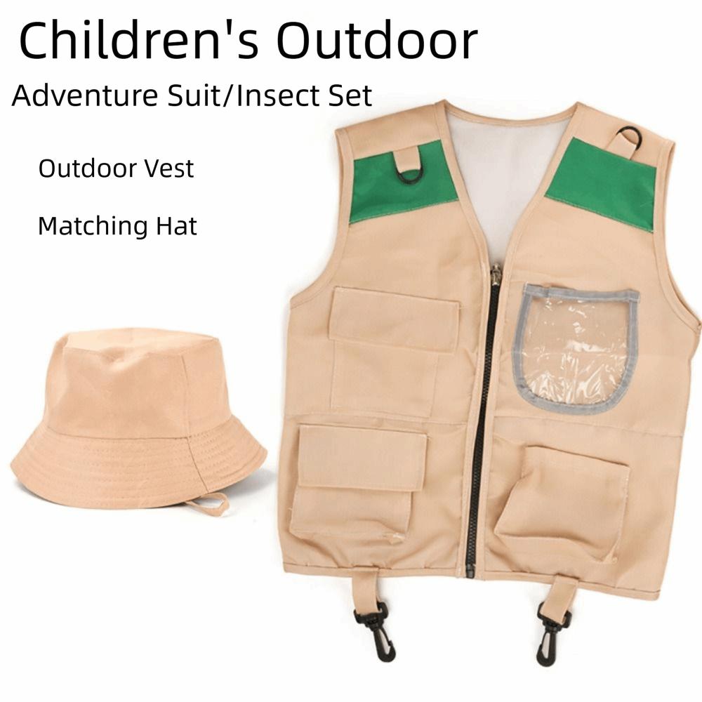 Multicolor Kids Explorer Hat Vest Dress Up Game Cosplay Costumes Kid Outdoor Adventure Kit  Unsex