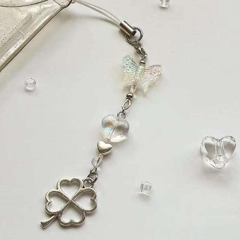 Four-leaf clover beaded cell phone lucky keychain clover keychain