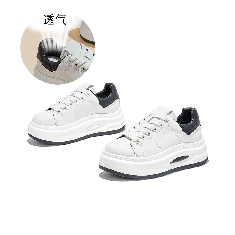 

Подошва на присосках, кожаные маленькие белые туфли, женские туфли на толстой подошве, увеличивающие рост, женские, осень 2025, новые, повседневные, универсальные и удобные женские 40 чёрный