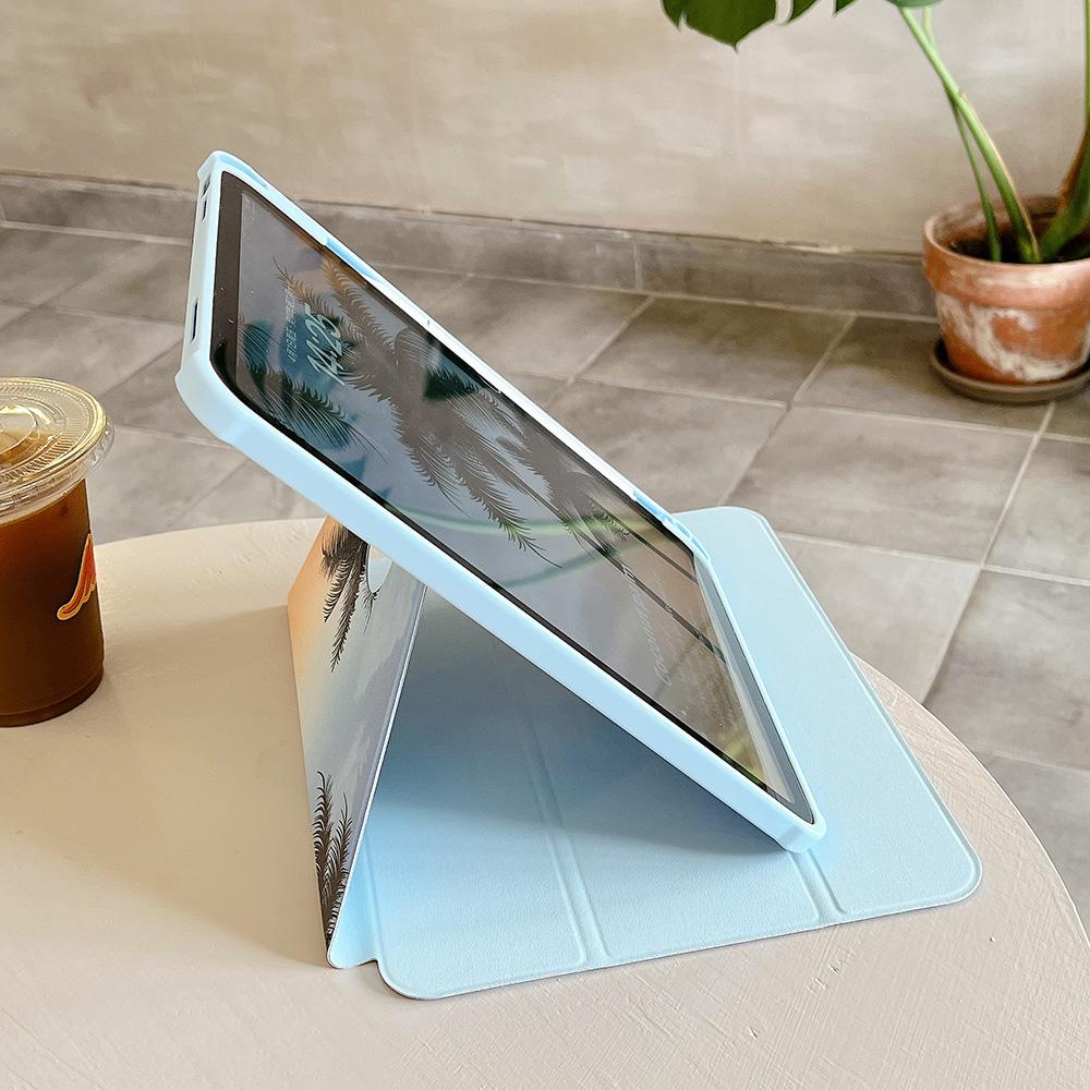 

For iPad (2025)/10.9 (2022) Rotating Trifold Stand Tablet Case PU Leather Pattern Smart Cover with Auto Wake/Sleep Coconut Palm