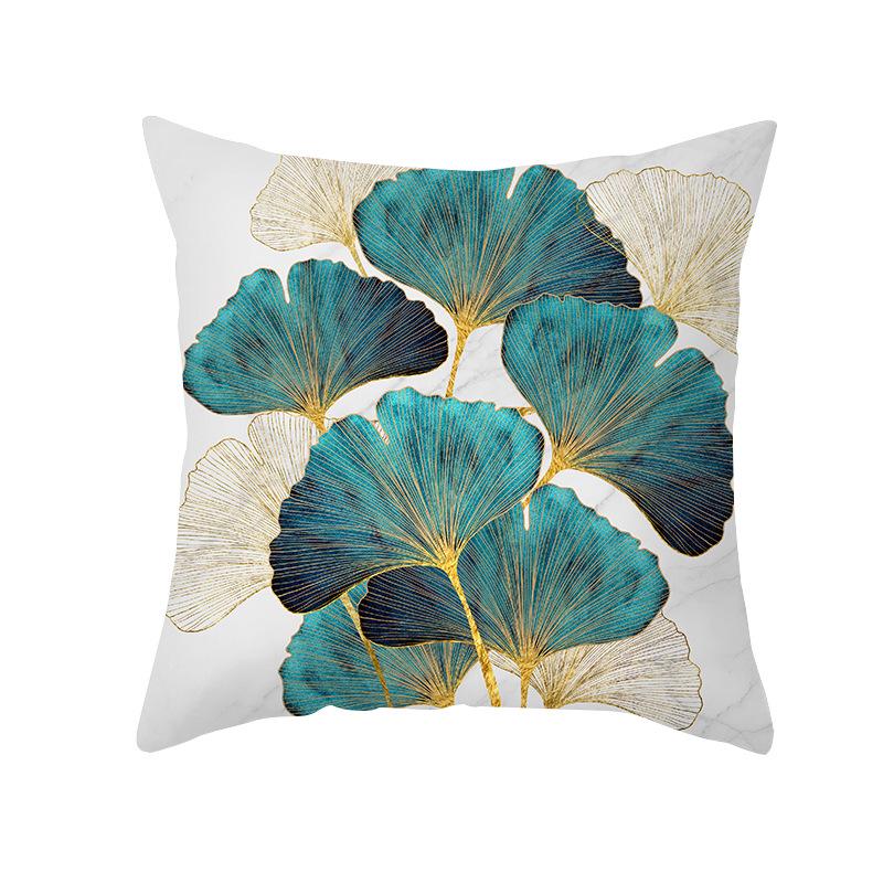 Peach Skin Ginkgo Leaf Pillowcase - Green Plant Design Sofa Cushion Cover for Living Room