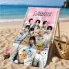 Custom Name K-pop Idol Collage Beach Towel Microfiber Beach Towel, Lightweight and Quick-Dry, for Summer Travel, Swimming Pool Gift